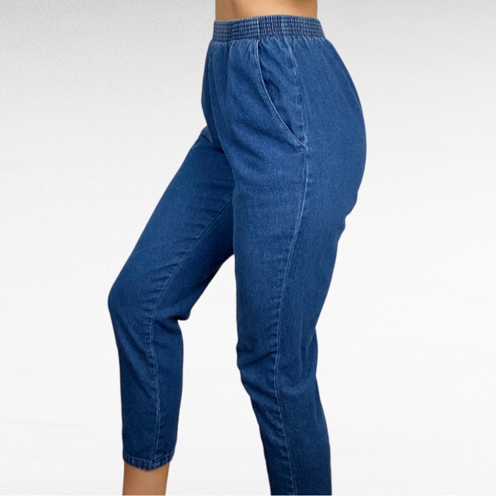 VINTAGE | Bend Over Blue Wash Denim Smocked Waist Casual Grunge Ankle Jeans